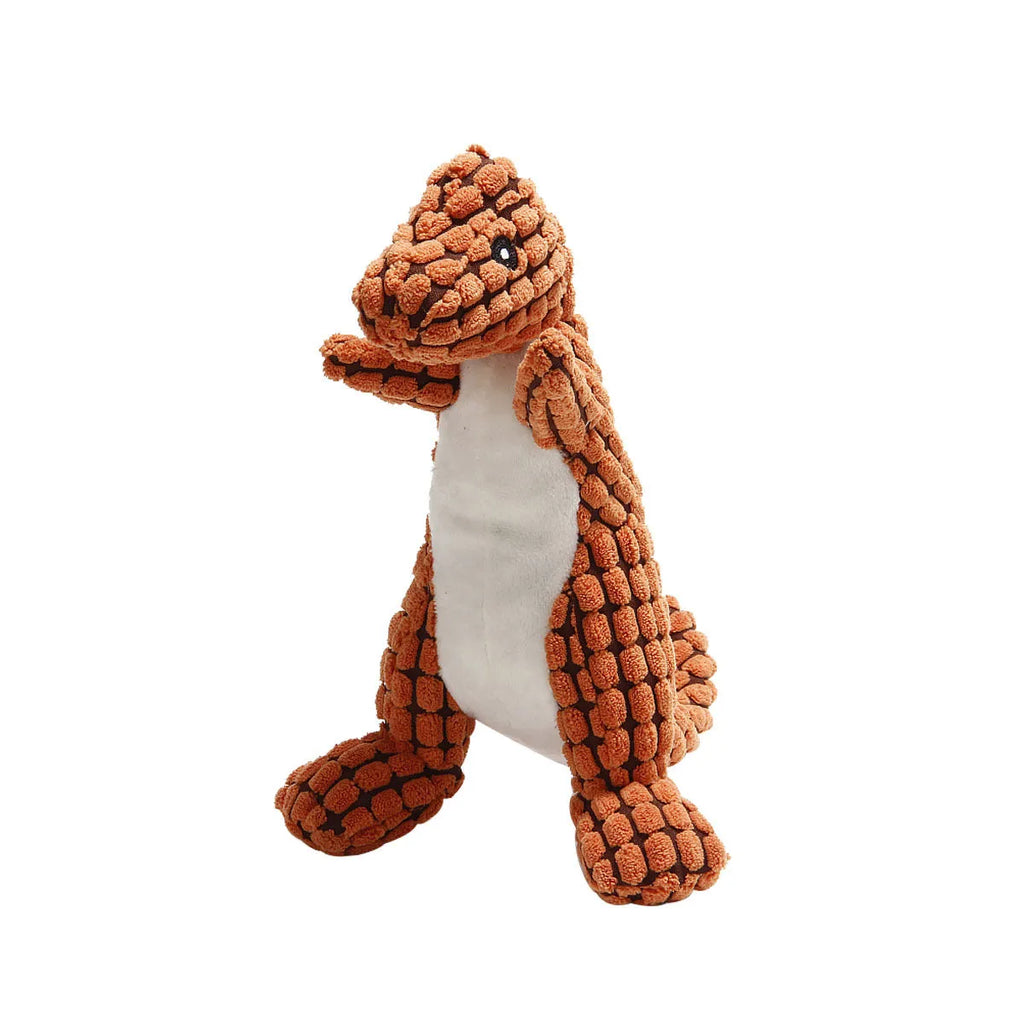 Grey, green, and orange durable rubber dog toy with sound feature for chewing and training.