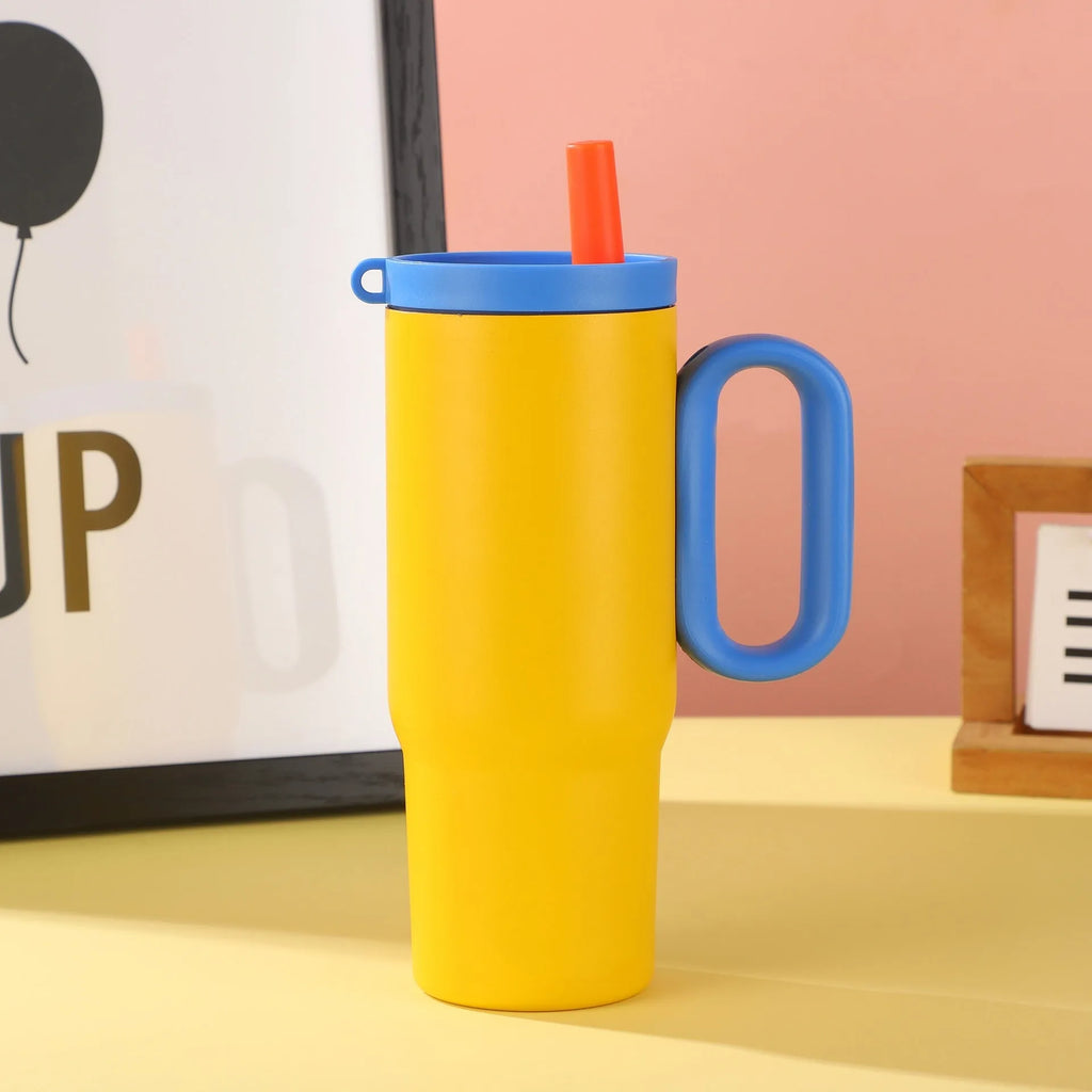 Portable ice bucket with large capacity, integrated straw cup, and handle in multiple colour options.