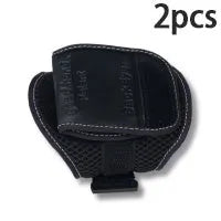 Black wristband bicycle rear view mirror with adjustable arm strap, 5cm convex wide-angle lens and T-shape rubber buckle.