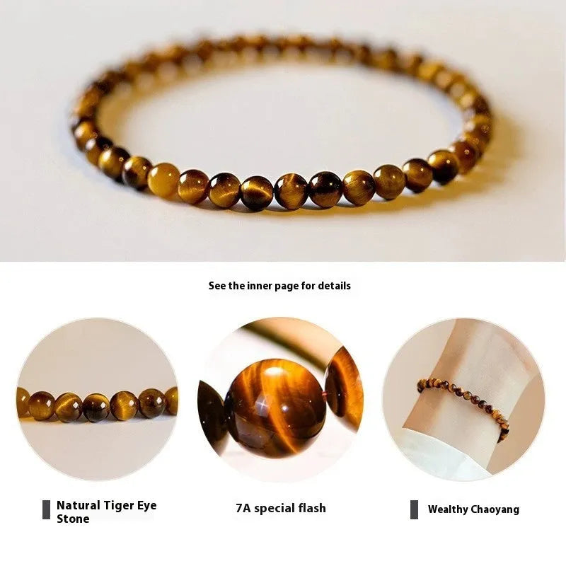 Tigereye stone bracelet with Chinese style geometric pattern in three bead sizes