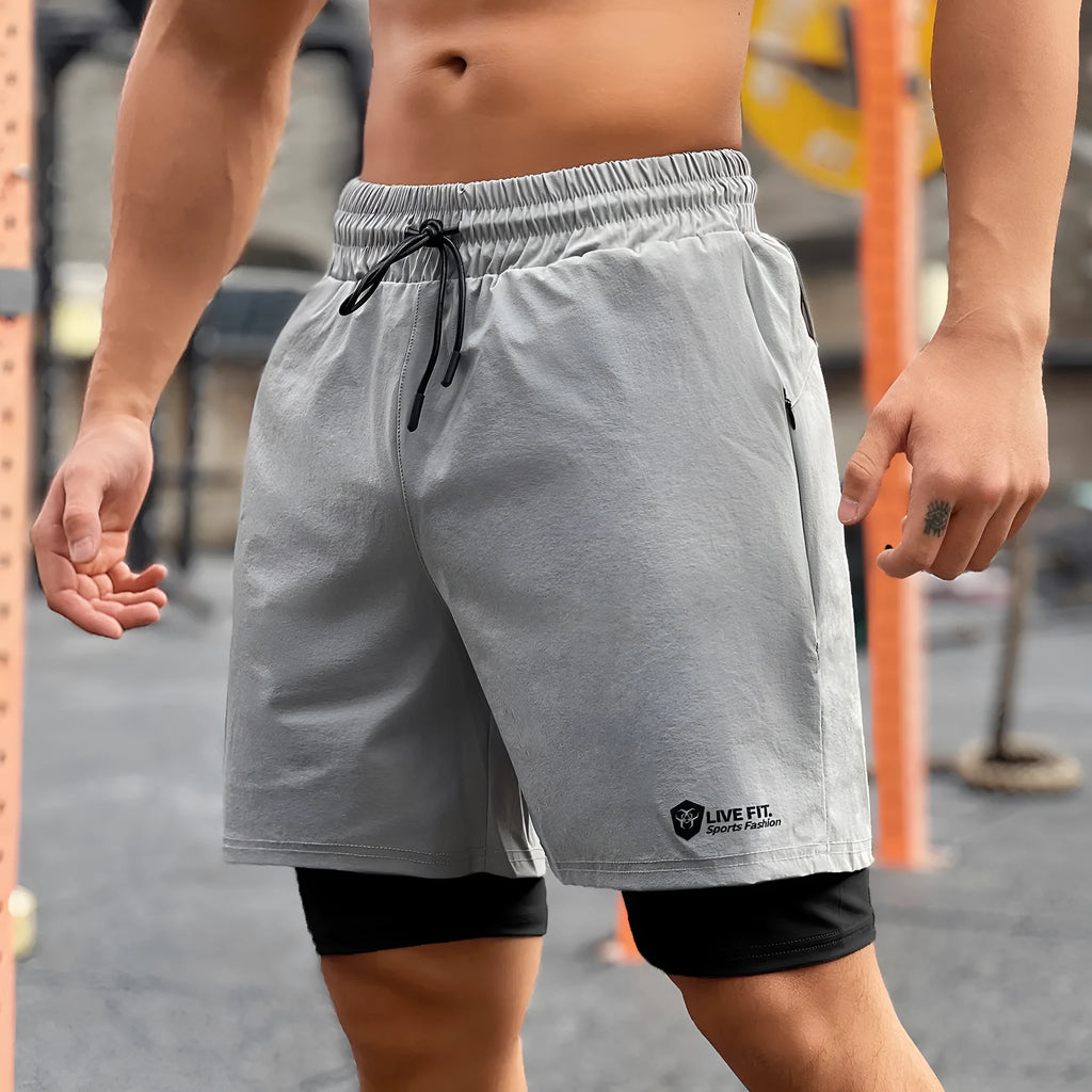 Men's quick drying zippered shorts in chemical fiber blend, Black Grey Dark Grey, sizes M to XXXL