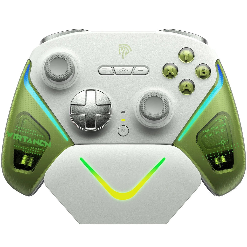 Rocker Smart Startstop Charging Base for a game controller in black, showing USB Type-C port and double-cut trigger design.