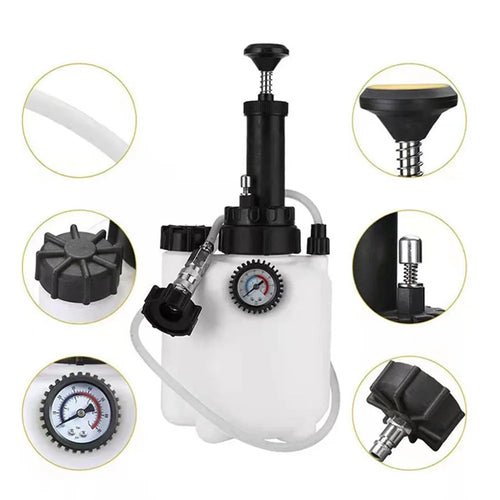 White 3-litre manual brake oil tank replacement tool for automotive brake fluid service