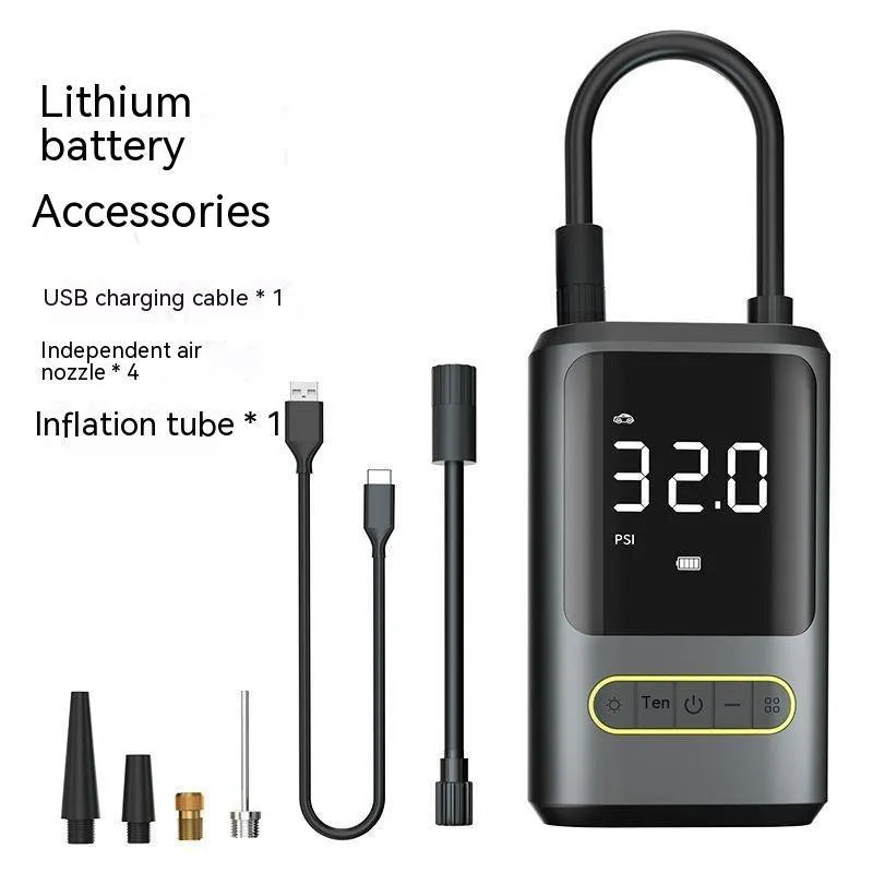 Handheld wireless charging digital display vehicle air pump with accessories