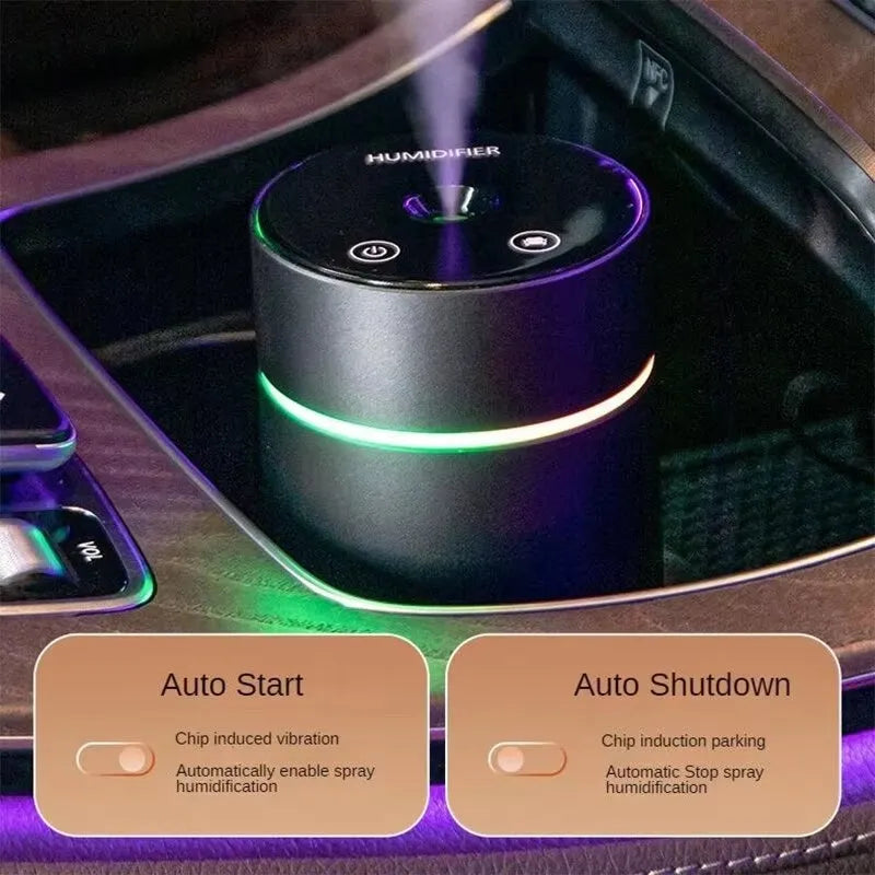Black portable car air humidifier and essential oil diffuser with aluminium body and USB cable