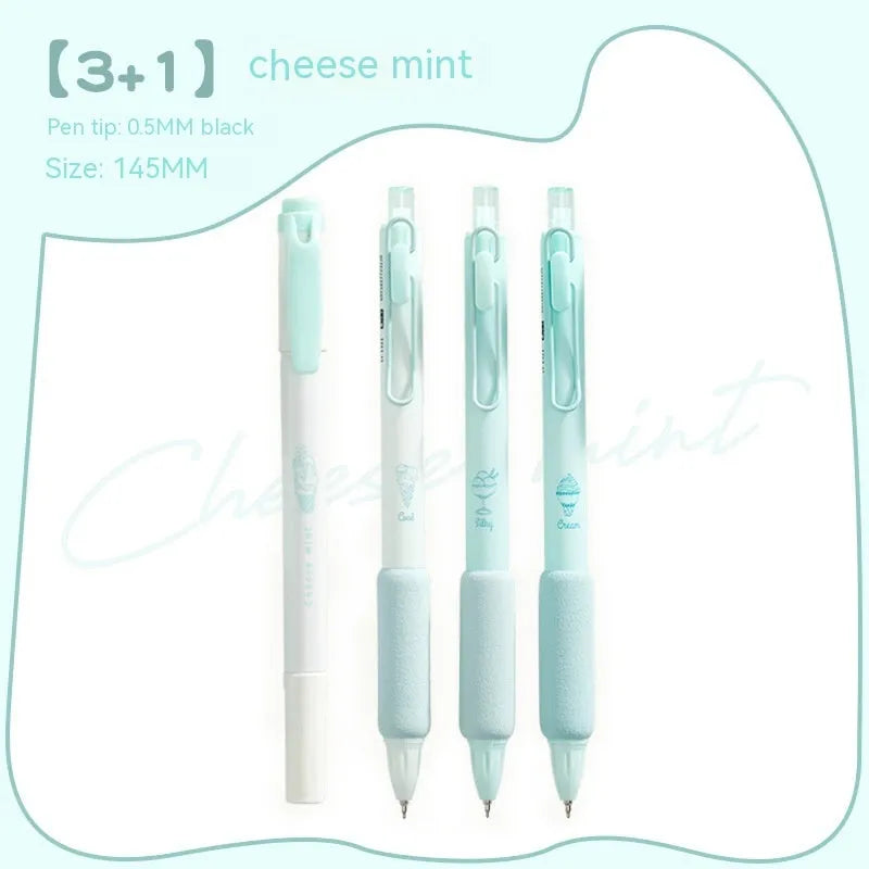 Four 0.5mm tip fluorescent pens for calligraphy in Cheese Mint and Sea Salt Ice Cup colours.