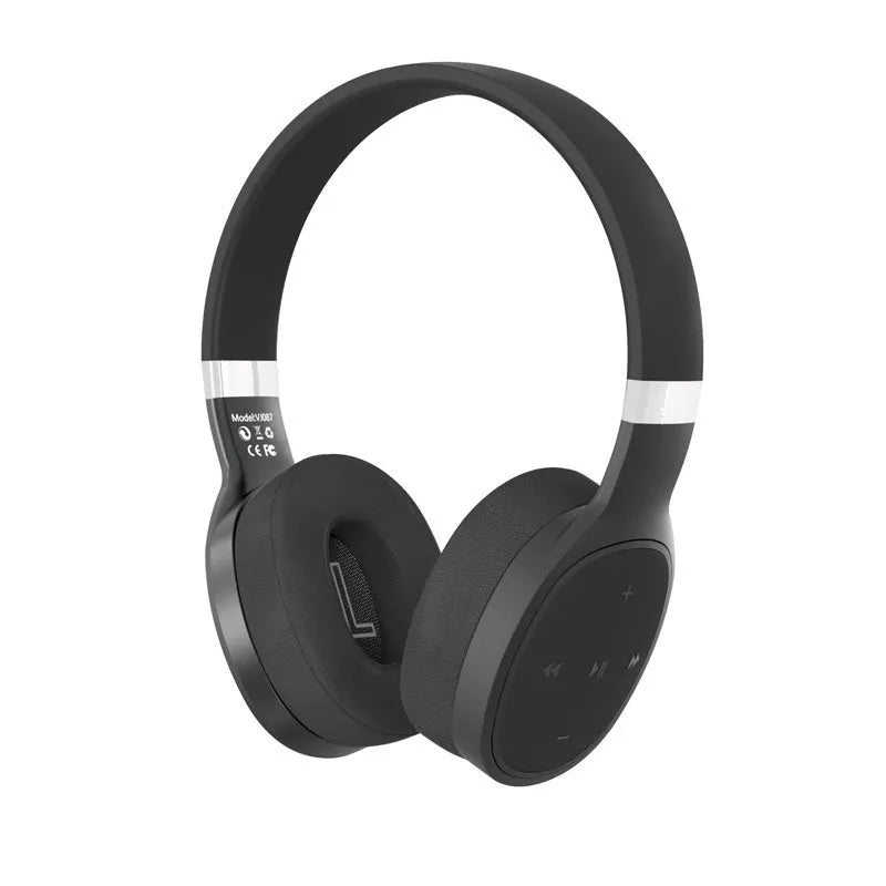 Folding wireless Bluetooth sports headphones in black, showing the collapsed design for portability.