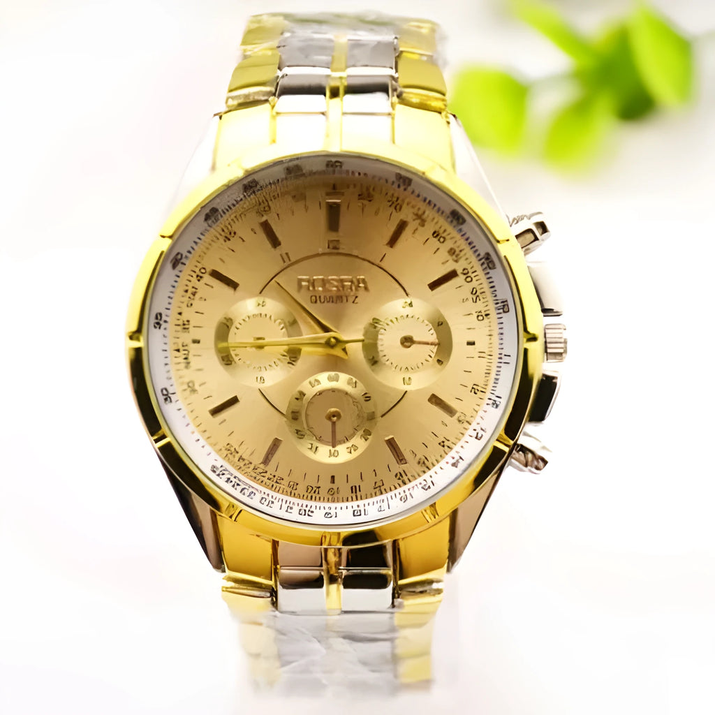 Men's quartz watch with round dial, alloy case, imitation leather strap, World Time feature, casual style