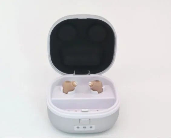 Luna RL60M intelligent sound amplifier earplugs in medical silicone, shown in black and skin colours