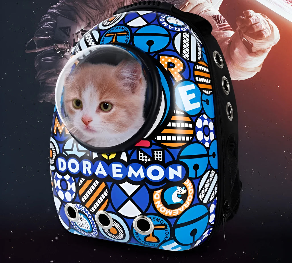 Space capsule pet carrier bag with transparent PC panel and Oxford fabric body in multiple colours