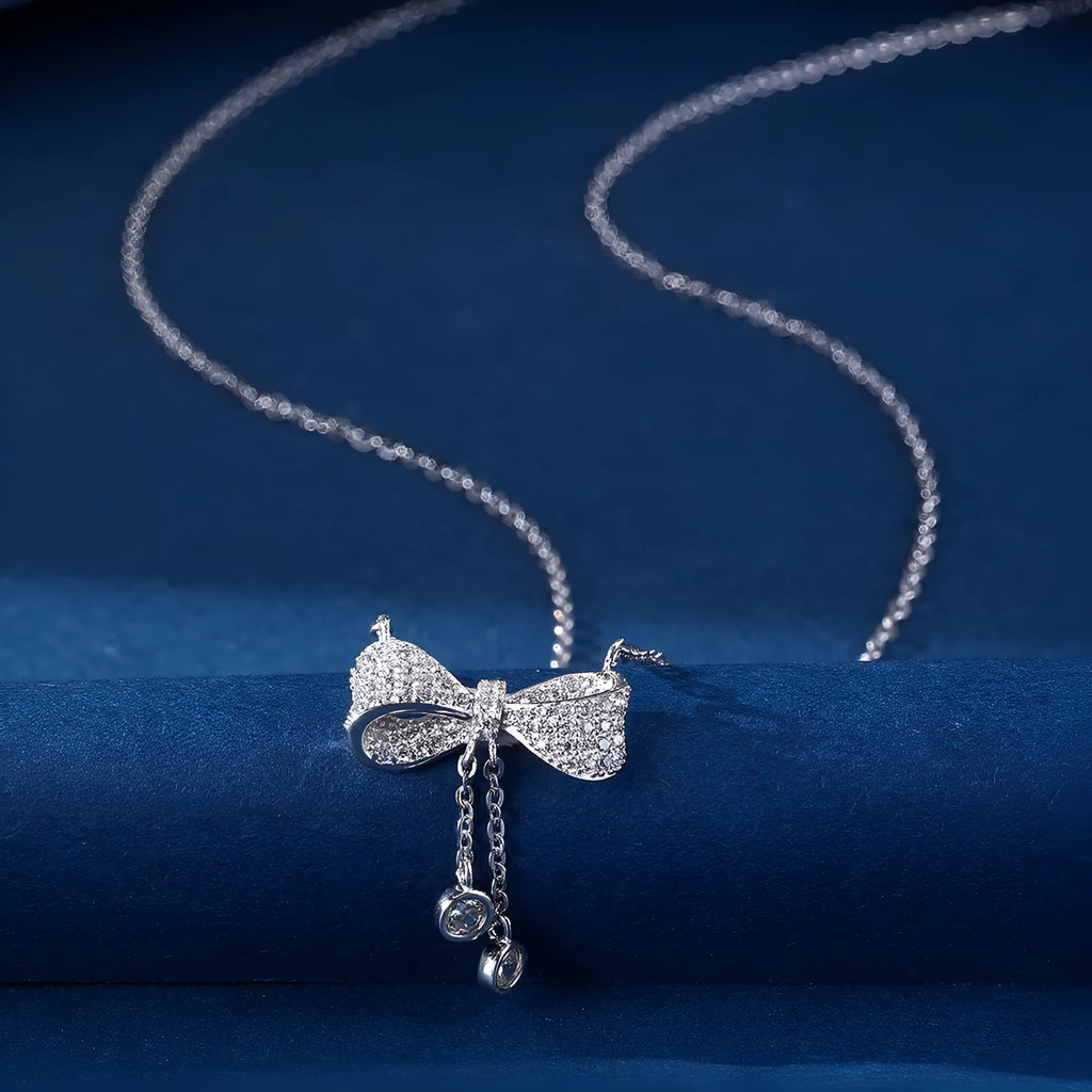 S925 sterling silver necklace with a bow pendant on an adjustable 40-45cm silver chain