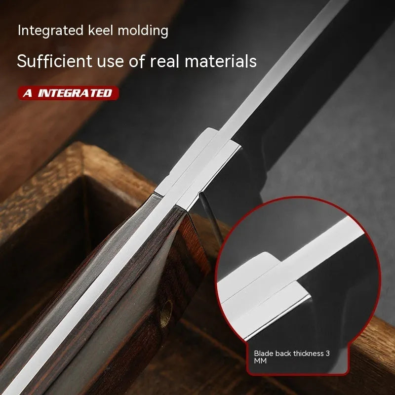 Camping multifunctional portable fruit knife with leather case, stainless steel construction