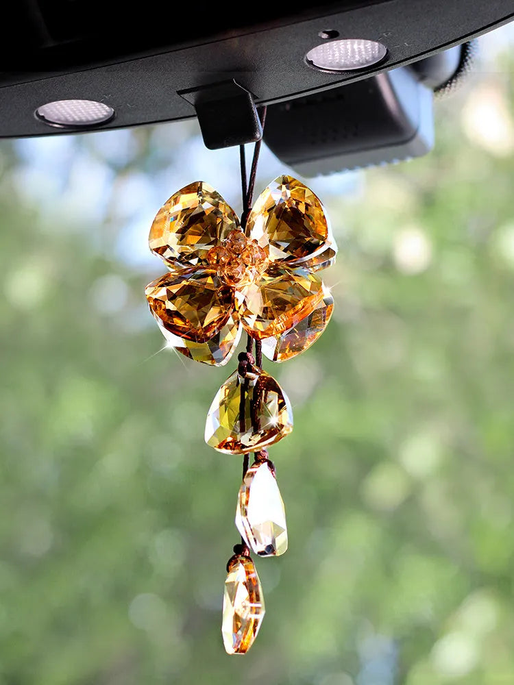 Crystal four leaf clover car pendant charm in four colour options