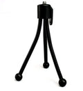 Small black iron mini tripod with telescopic legs and a universal ball head, shown holding an iPhone.