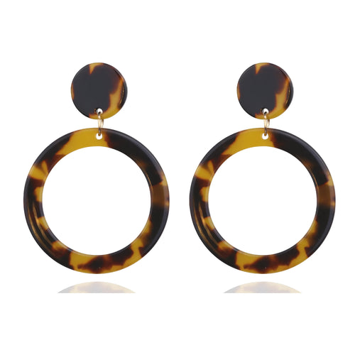 Acrylic acetate plate leopard earring in coffee colour with metal drop design