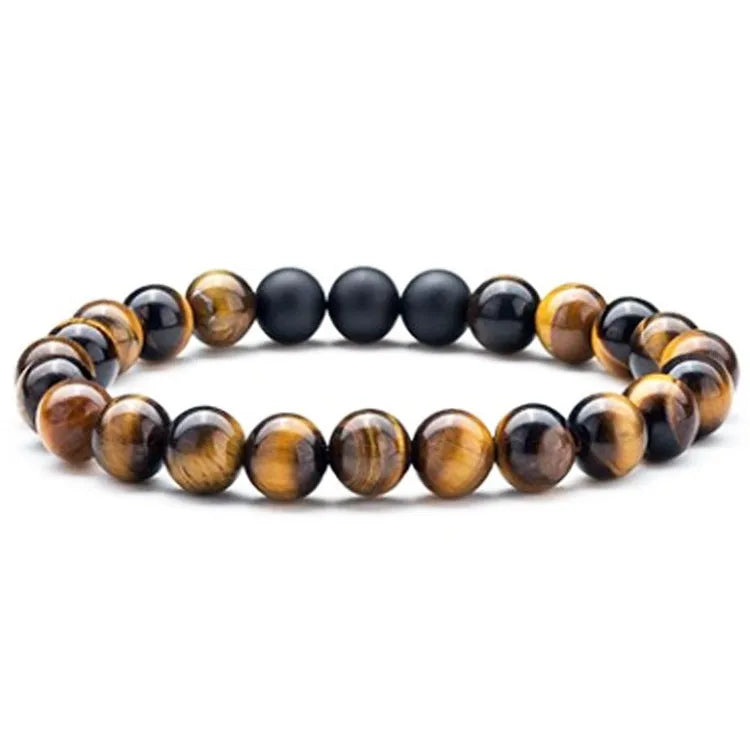 Matte black agate couple bracelets with geometric beads in individually packaged presentation