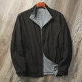 Men's stand collar casual jacket in Army Green colour on a hanger.