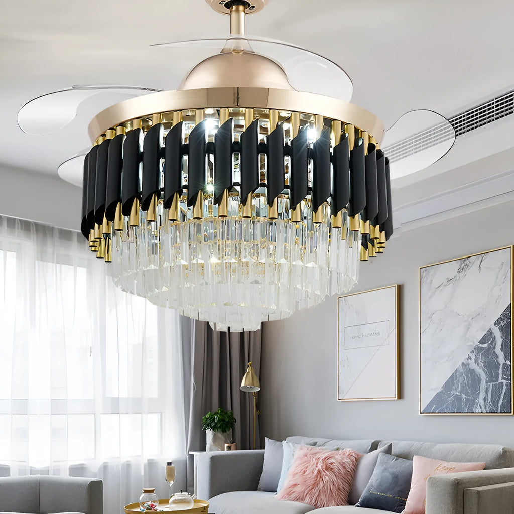 Crystal chandelier ceiling fan light with remote control in silver finish