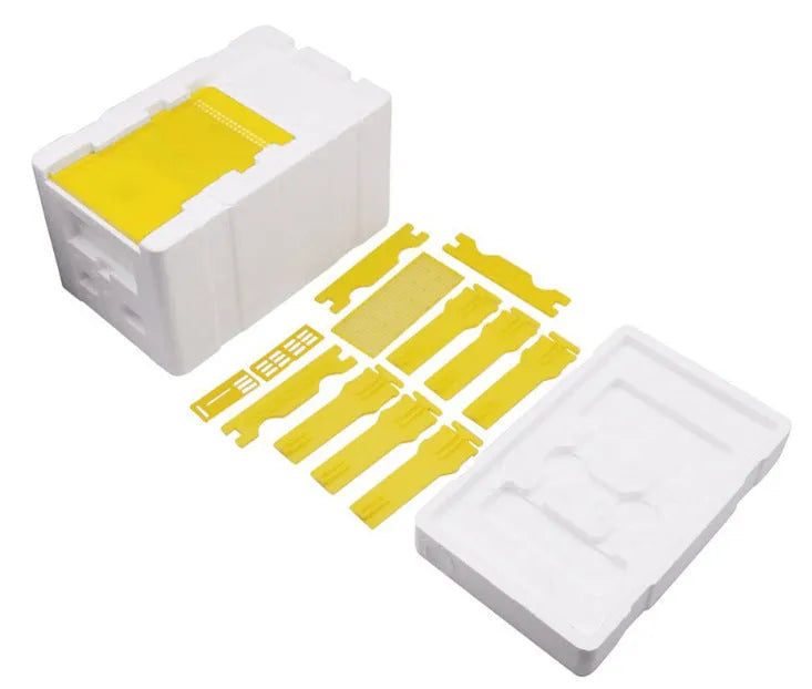 Three white EPS foam mini delivery boxes for beehive beekeeping tool set.