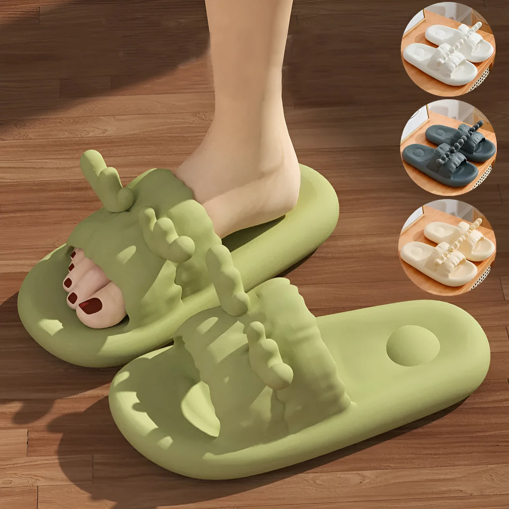 Women's deer horn pattern flip-flop slippers in light yellow with a textured EVA sole.