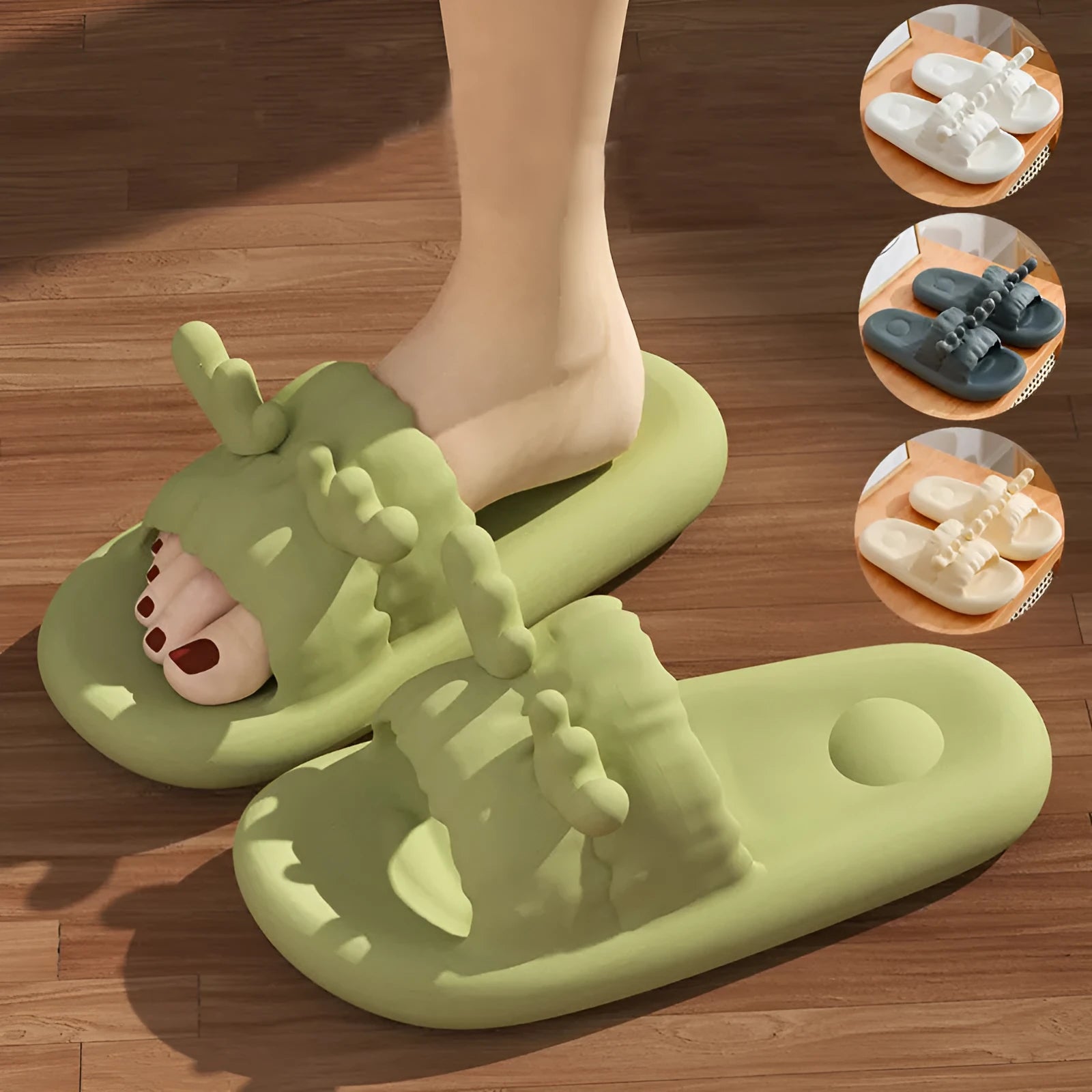 Women's deer horn pattern flip-flop slippers in light yellow with a textured EVA sole.