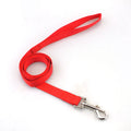 Solid colour polyester dog lead with hand holding loop, shown in blue, red, and black on a white background.