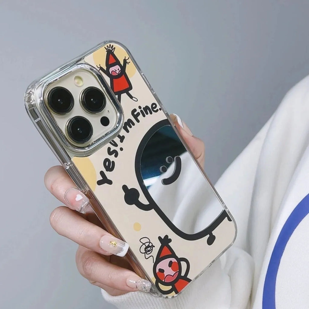 Fun potato chip cartoon villain mirror phone case for Apple iPhone with drop-resistant PC shell.