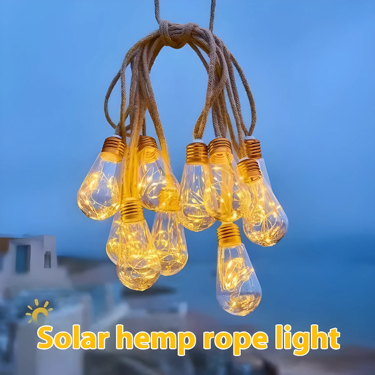 7.5m solar hemp rope globe string lights with 16 lights, remote control, warm or colourful light