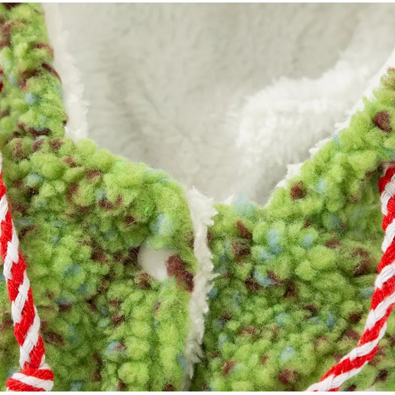 Green snowman embroidered sherpa pet hoodie for small to medium dogs