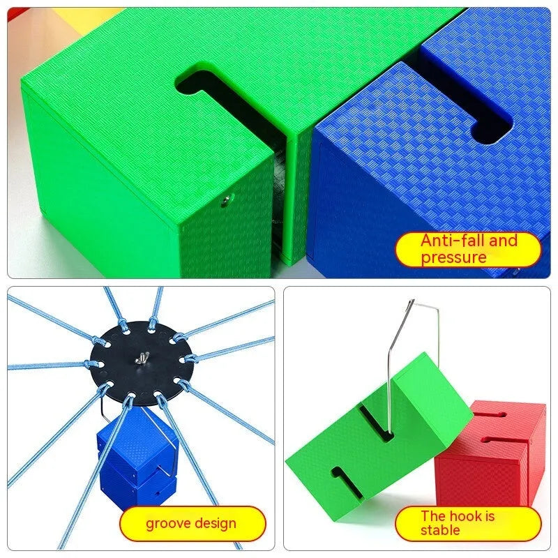 Outdoor team building tower block challenge set with pull ropes and ABS plastic components