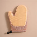 Dark blue mesh pet grooming glove for removing hair from dogs, cats, and household fabrics.
