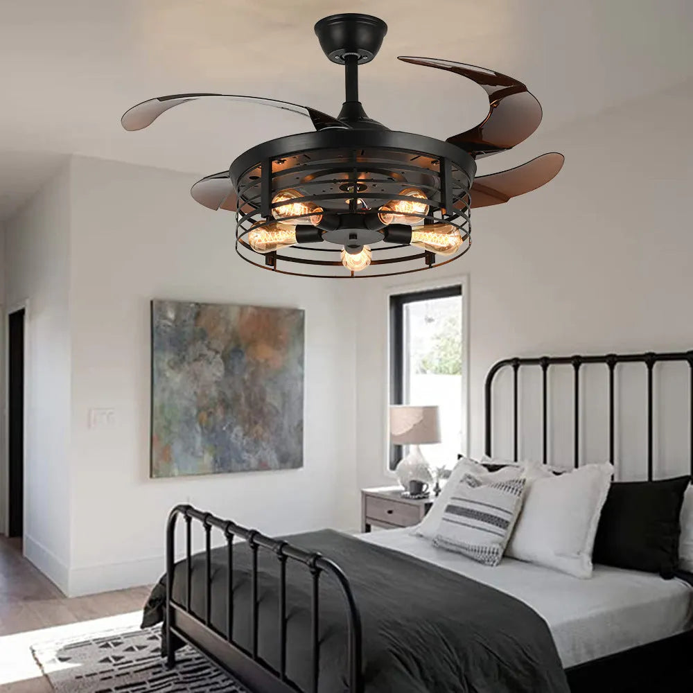 Industrial wind invisible fan lamp with American retro styling and remote control