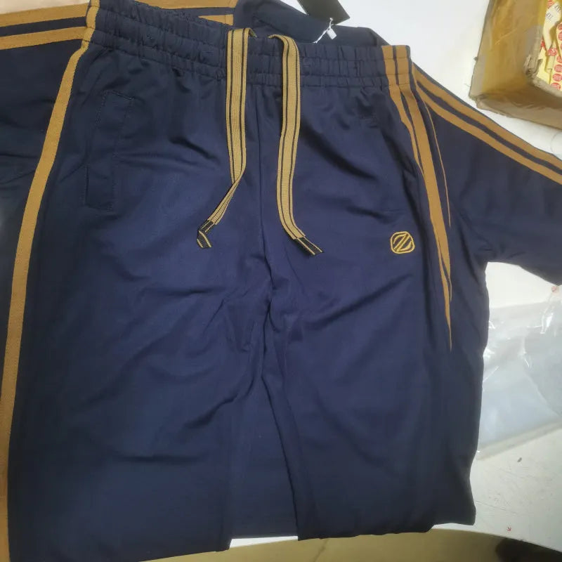 Men's blue short sleeve sports suit with matching trousers, ice silk fabric with sweat-absorbing properties
