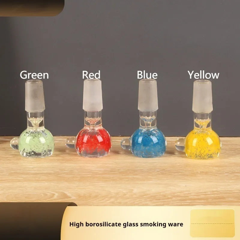 A 7cm geometric trumpet-shaped glass tobacco pipe in transparent blue, green, red, or yellow.