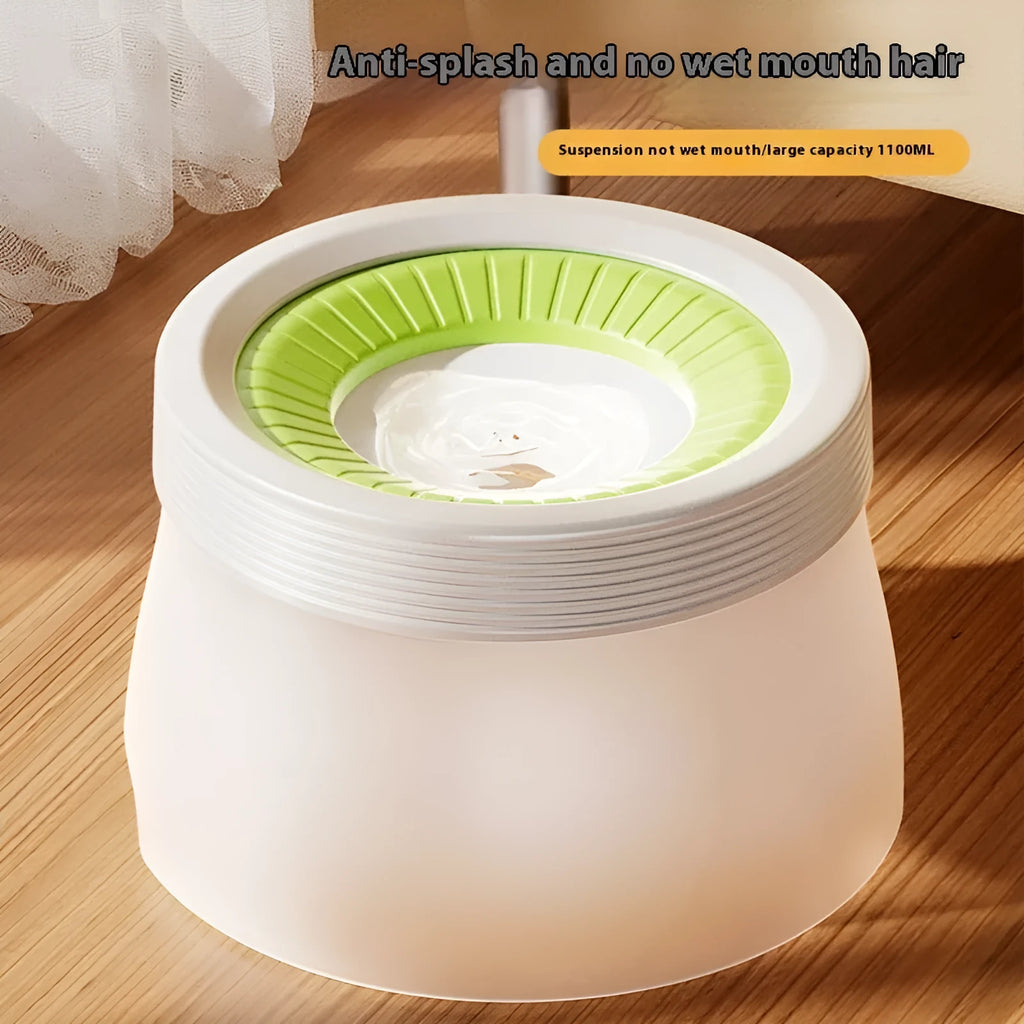 Raised suspension water bowl for pets in blue colour on a white plate