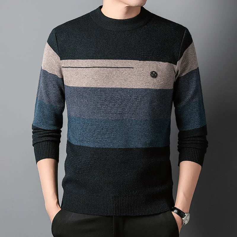 Men's cotton blend slim fit round neck knitted bottoming shirt in blue, red, and green colours