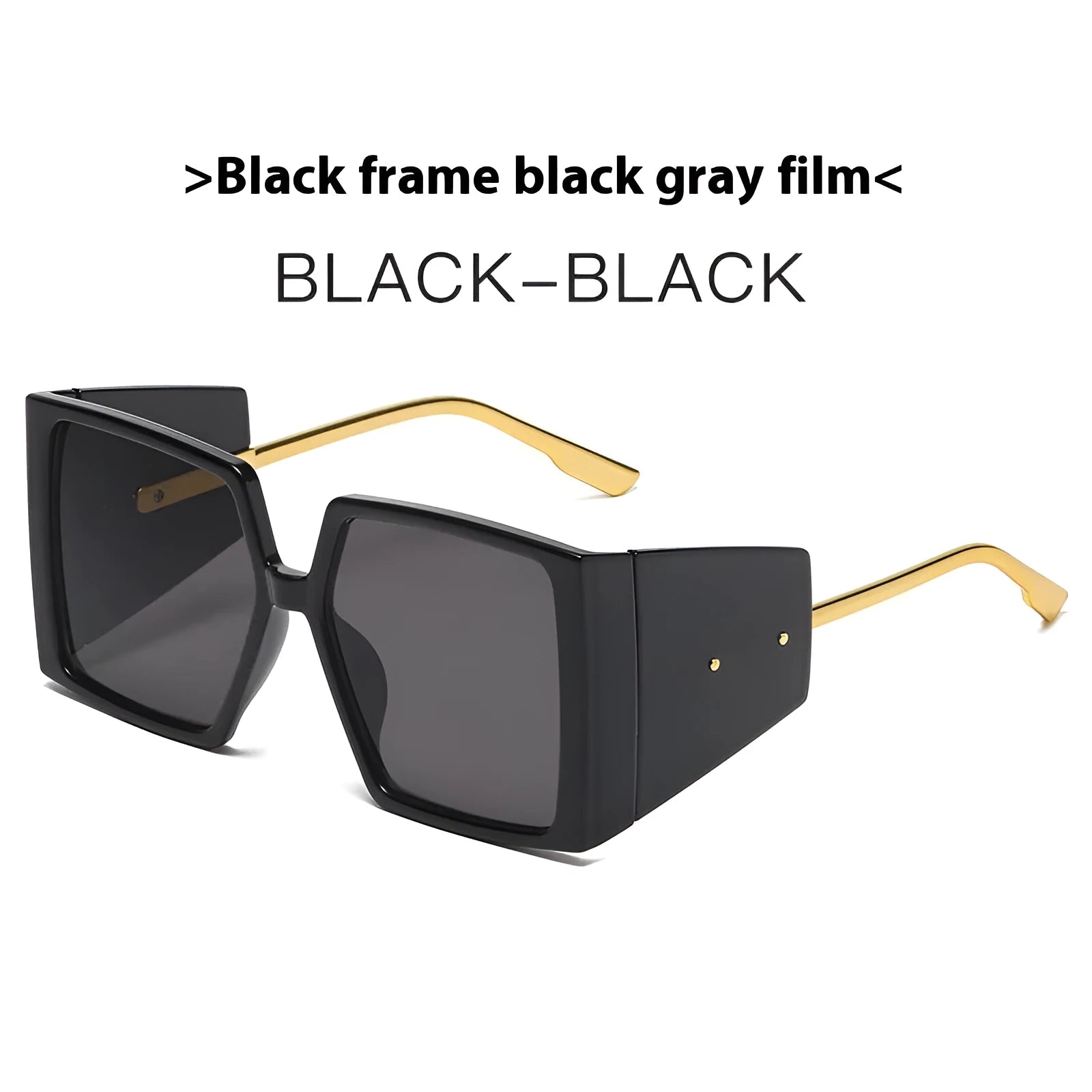 Large square frame sunglasses on a white background showing available colour options.