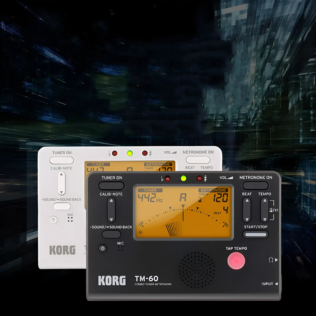 TM-60 digital metronome in black or white plastic casing with display screen and control buttons