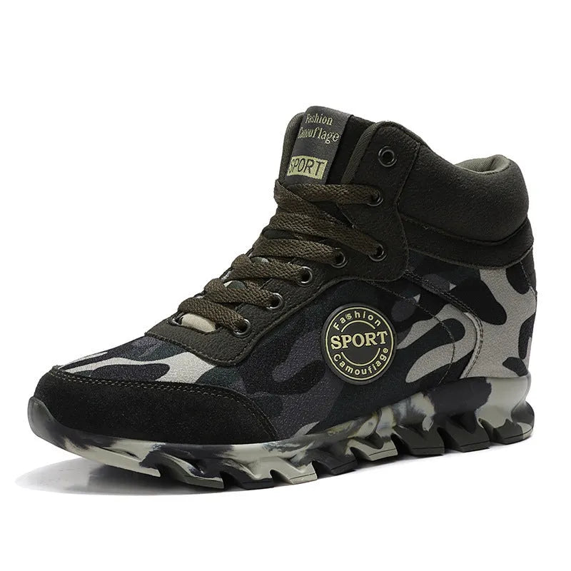 Women's green camouflage canvas sneakers with rubber soles
