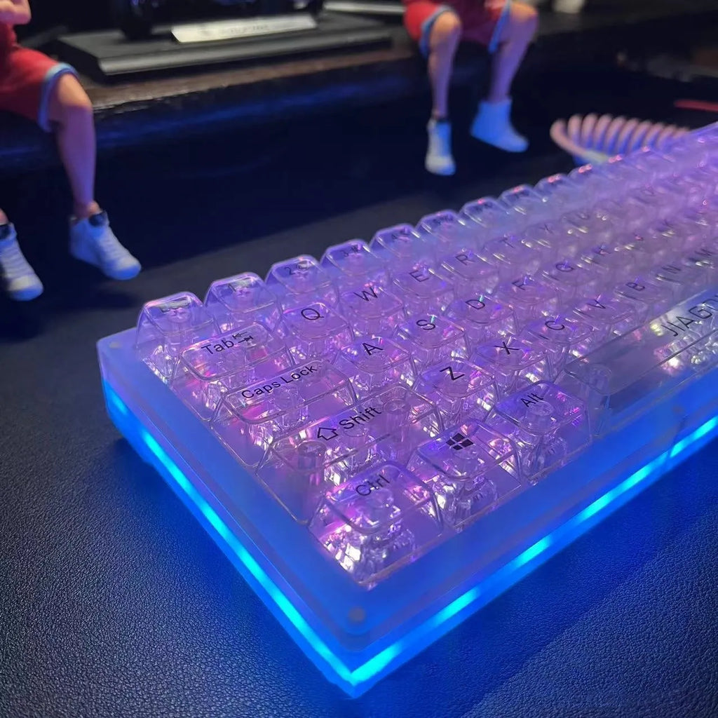 Universal transparent plastic 132-key mechanical keyboard cap set showing clear construction