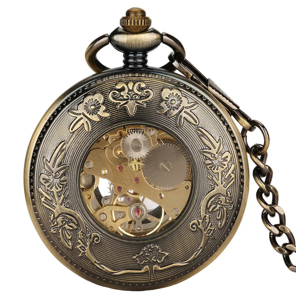 Antique blue hollow pumpkin ball flip mechanical pocket watch, 15mm stainless steel, open flip case
