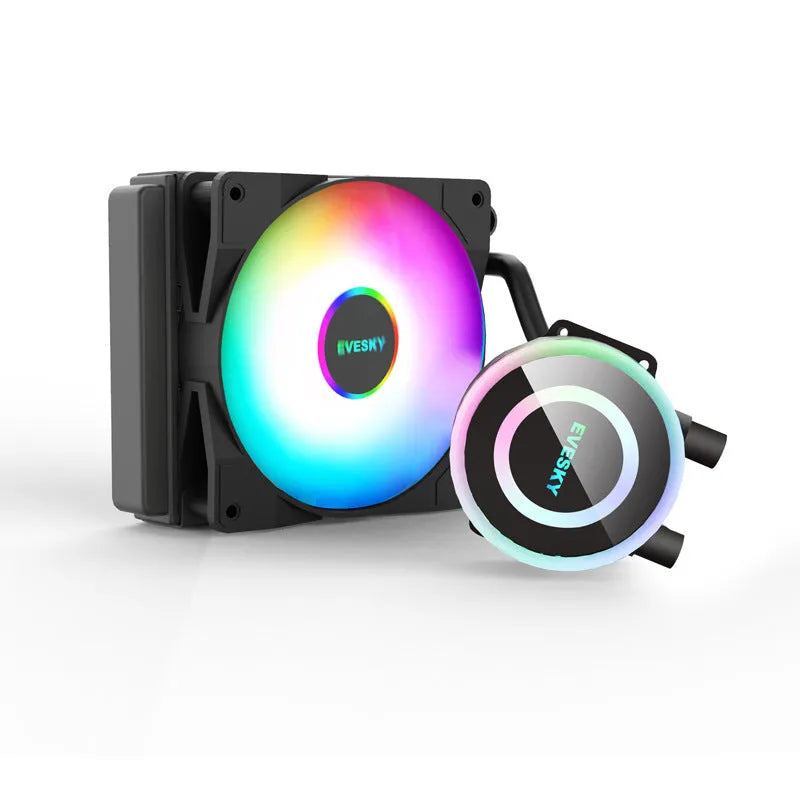 Aluminium CPU radiator with fans and RGB lighting for gaming PC cooling