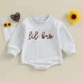 Grey cotton infant toddler long sleeve one-piece sweater jumpsuit with alphabet embroidery for 60-120cm