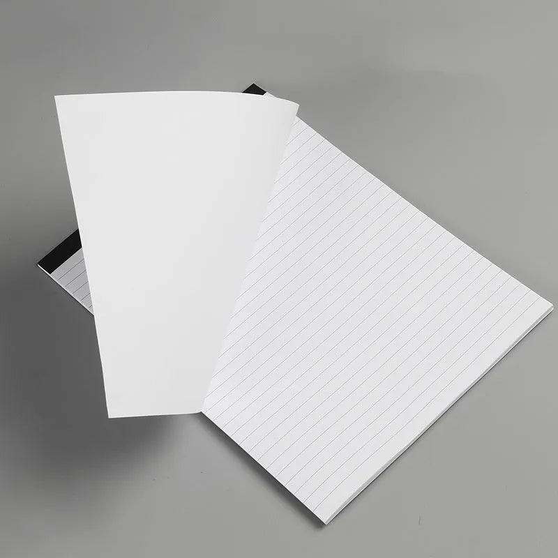 A4 tearable notebook with grid-lined paper and adhesive binding, shown in A4 and A5 sizes