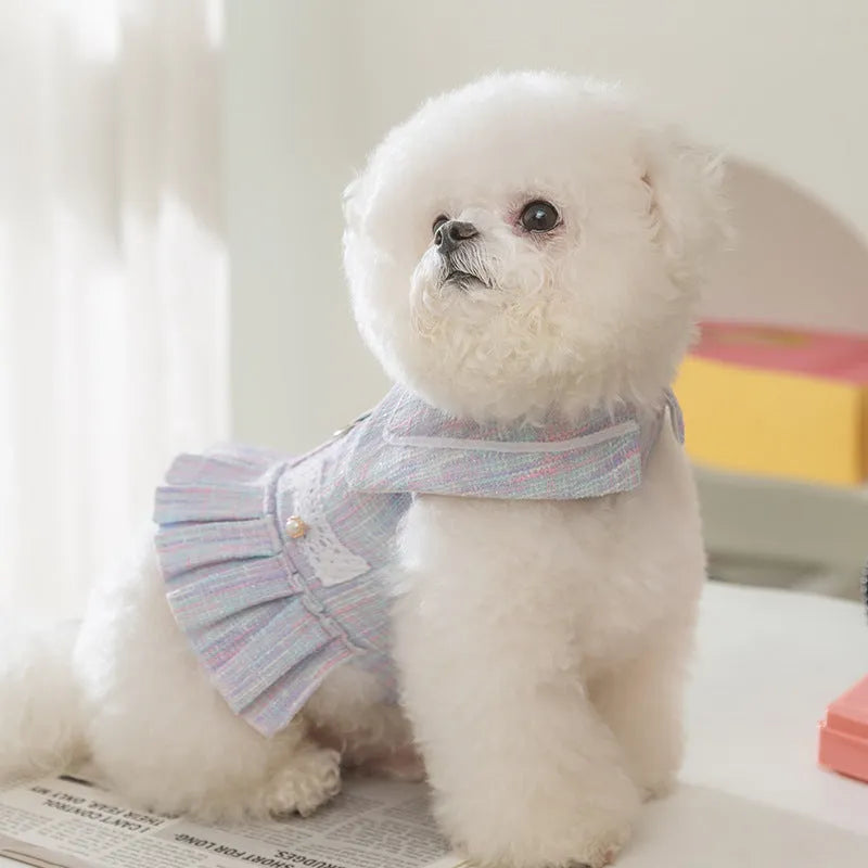 Polyester pet clothes for cats and small dogs in Salem purple or A & L pink colours with weight-based sizing