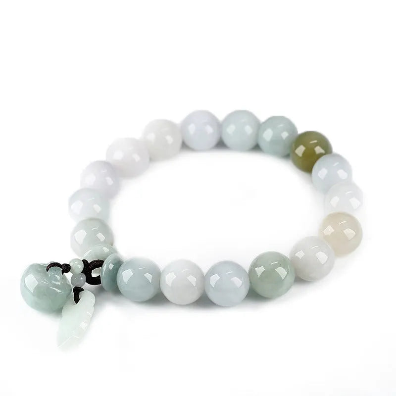 Natural emerald jade hanging bracelet with Maitreya Buddha geometric design