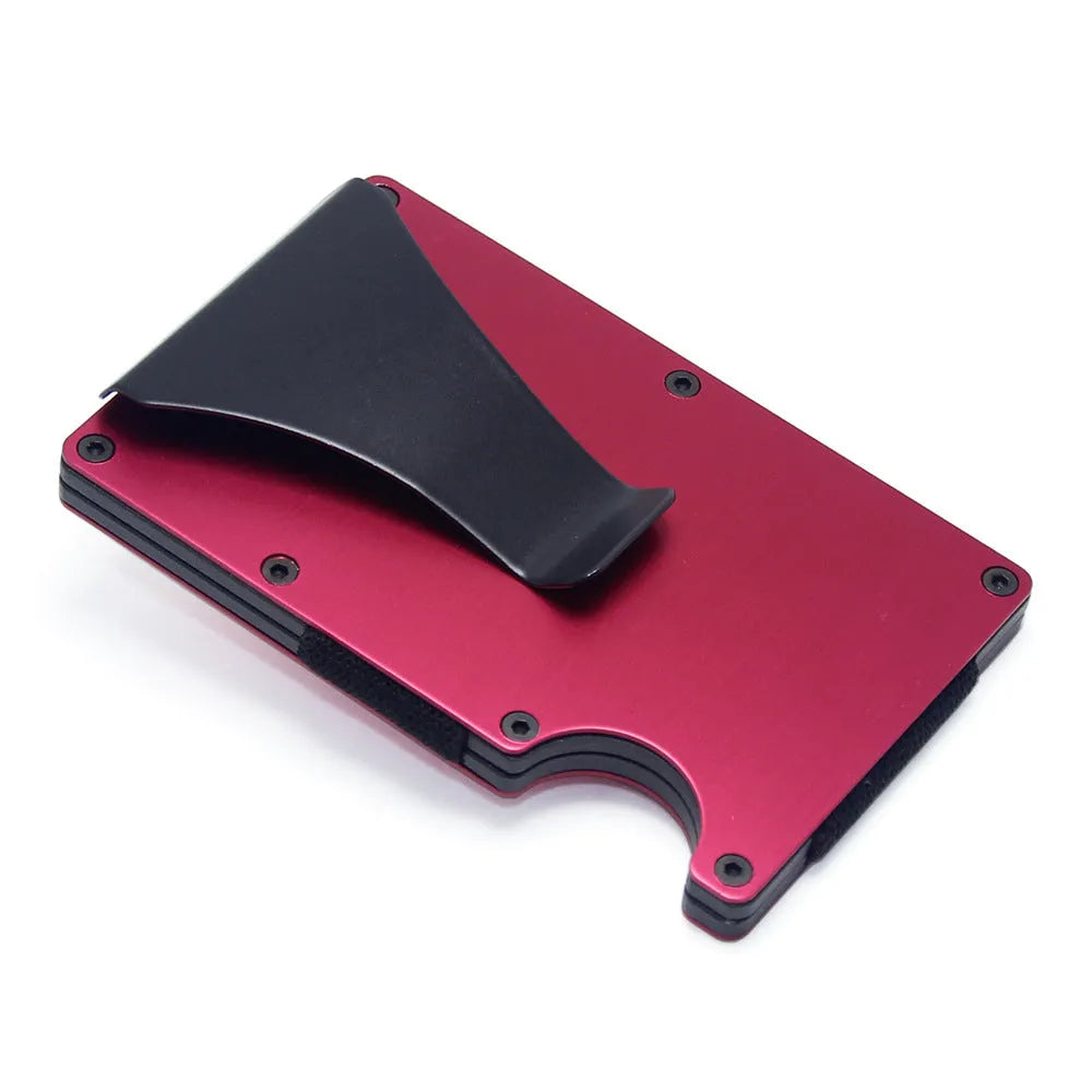 Geometric carbon fibre card wallet with business cards showing 8mm thickness