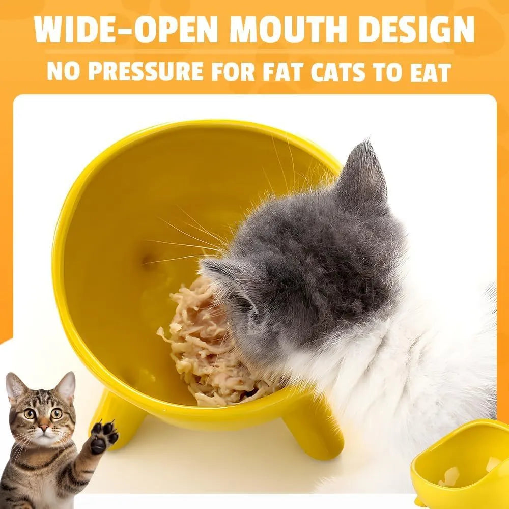 Green ceramic pet bowl with four legs and rounded splatter guard for cats and small dogs