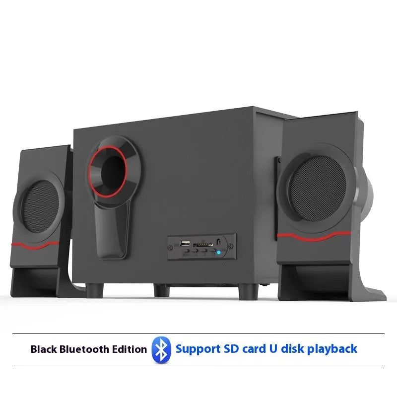 Wooden 2.1 multimedia speaker with USB power, bass boost, knob control, and Bluetooth version colour option.