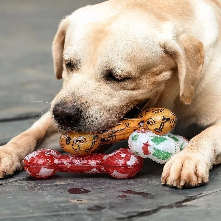 Printed bone TPR material nibbling sound toy for dogs in Christmas red colour